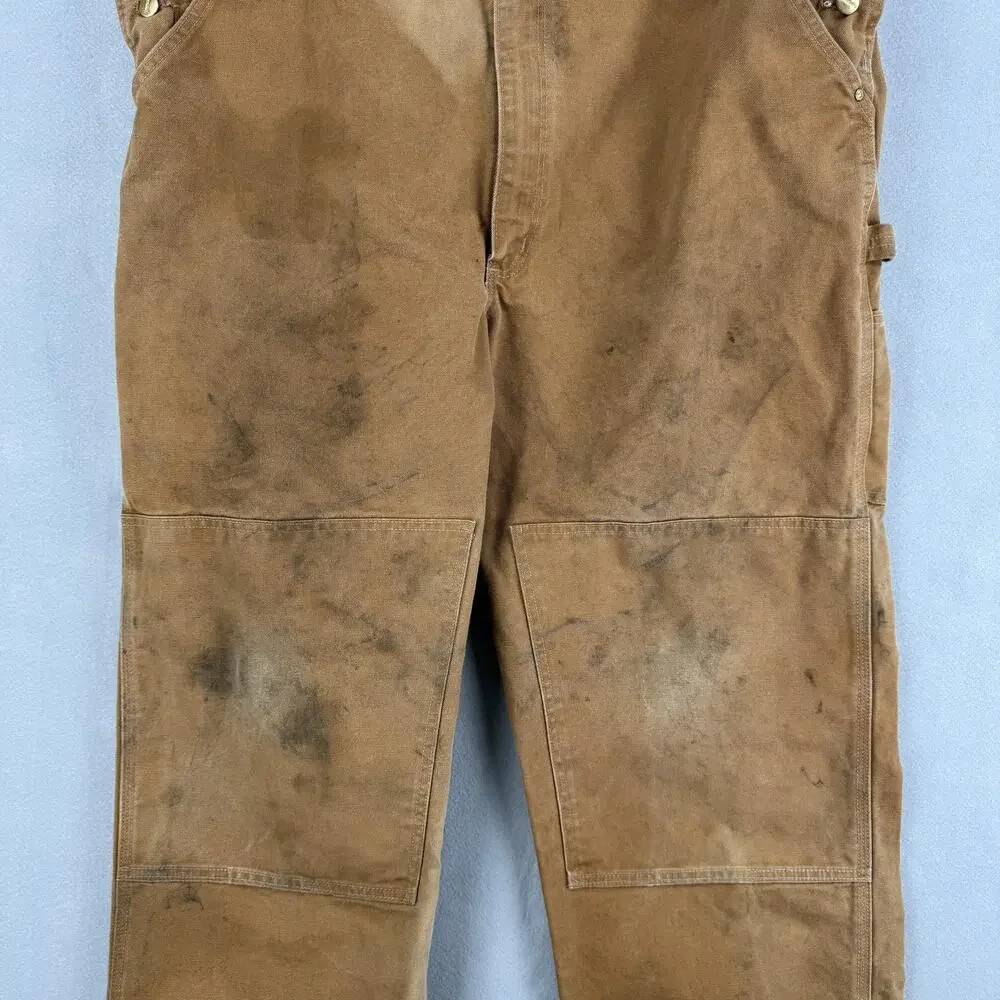 Carhartt Overalls Mens 42x28 Brown Duck Canvas Bib Workwear Carpenter Grunge - Picture 6 of 9